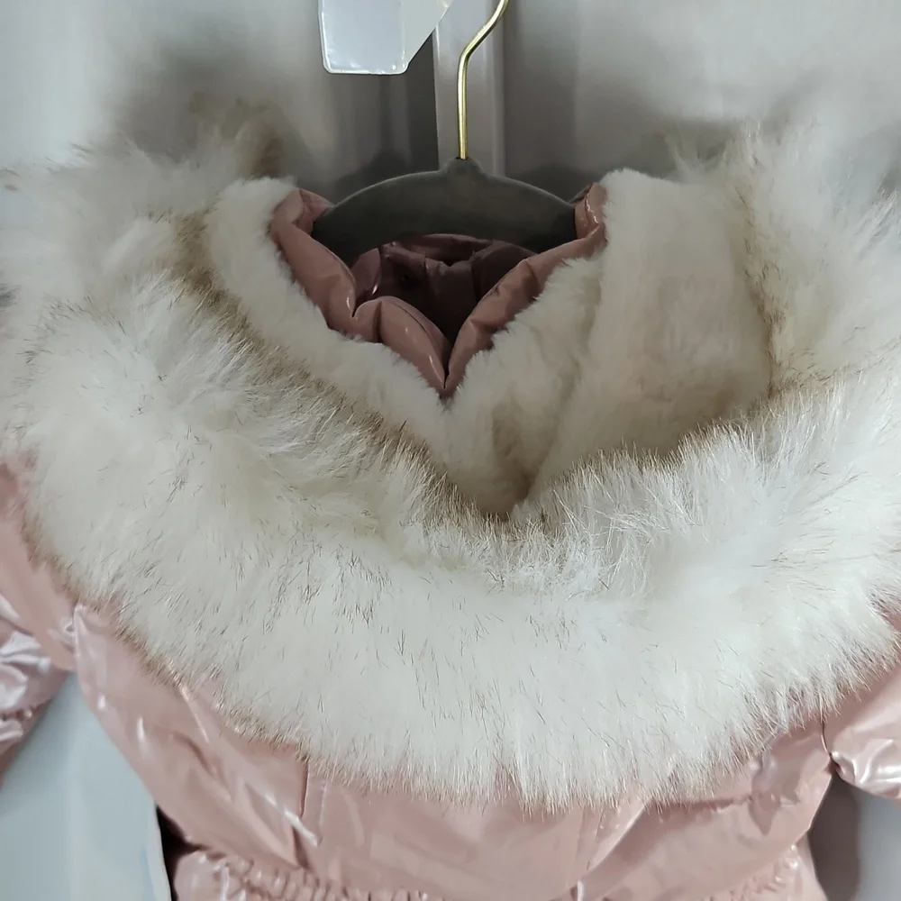 Members Mark Toddler Girls Pink Puffer Jacket With Fur Size 4T NWT